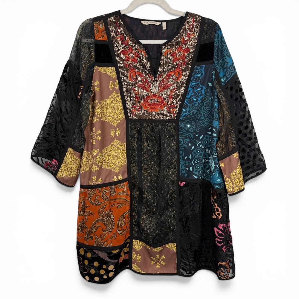 Soft Surroundings Patchwork Tunic‎ Top PM Petite Medium Sequin Embroidered Boho